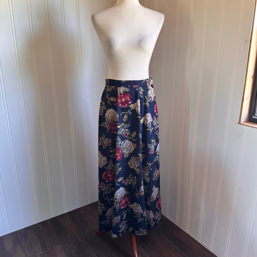 Vintage 90s Blue Floral Midi Skirt 4
